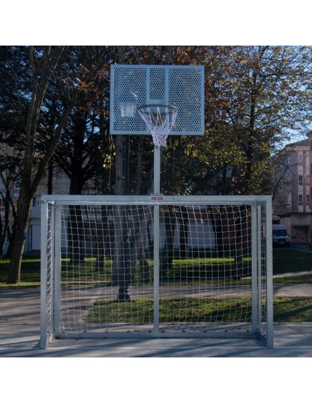 Juego porterías fútbol sala con canastas galvanizadas completas con aros y redes