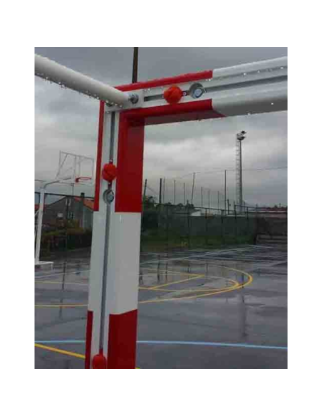 Juego porterías fútbol sala trasladables metálicas base tubo con redes
