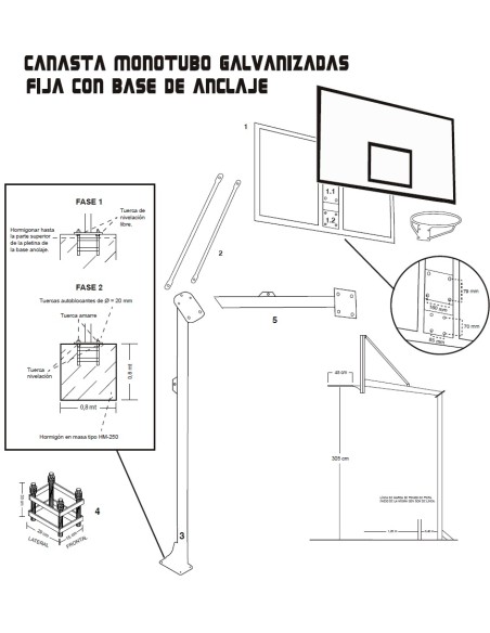 Canastas baloncesto galvanizadas completas (2ud) con tablero, aros y redes (configurar acabado)