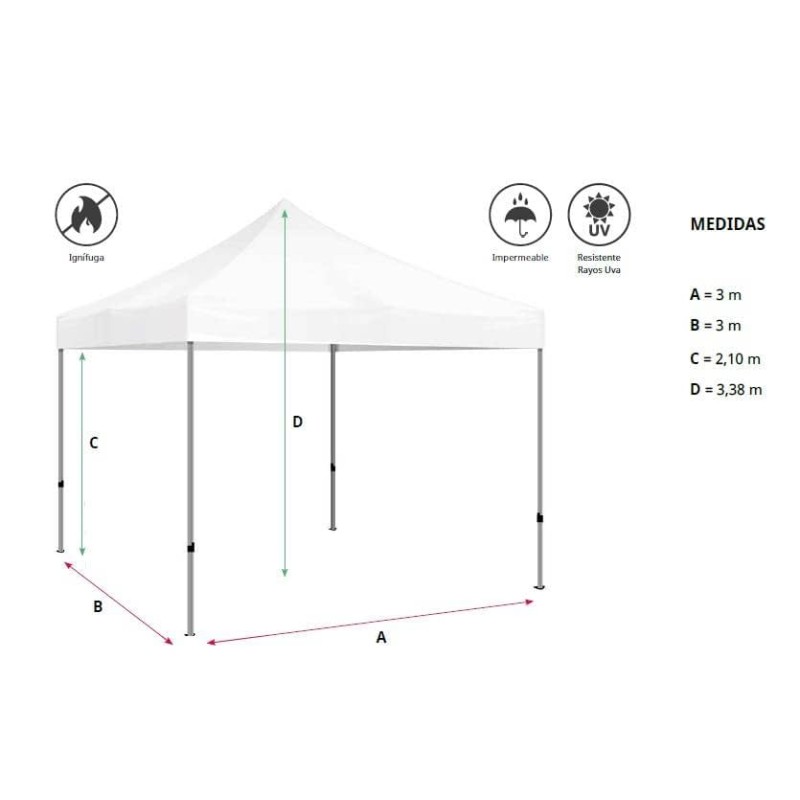 CARPA 3X3 PREMIUM ALUMINIO IGNÍFUGA BLANCA