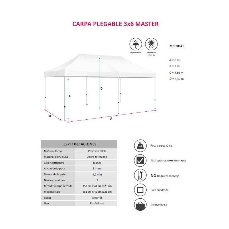 Carpa 3x6m Master con bolsa sin Ruedas...
