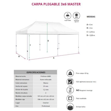 Carpa 3x6m Master con bolsa sin Ruedas (CONFIGURAR COLOR)