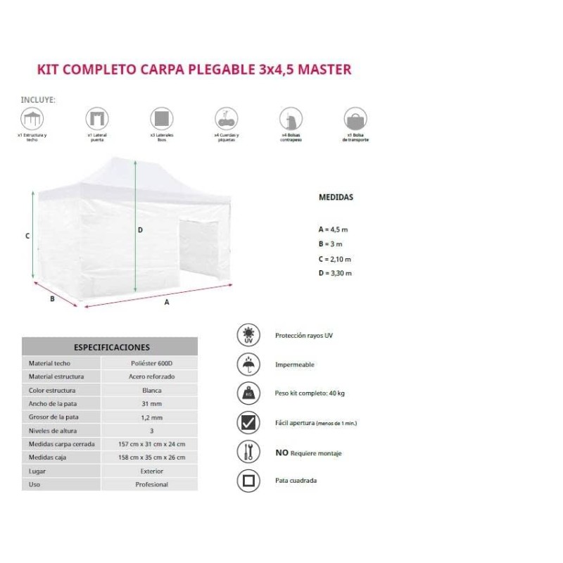 CARPA 3X4,5 MASTER IGNÍFUGA (BLANCO o NEGRO)
