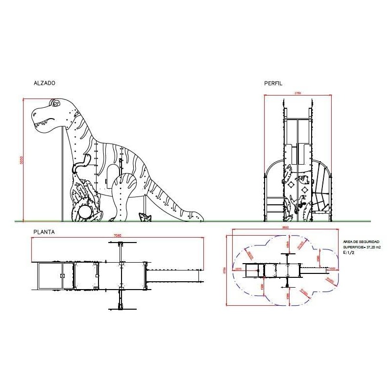 Torre parque infantil T-Rex 5 metros de altura