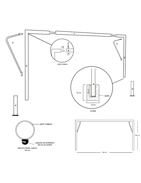 2 Porterías Fútbol 11 fijas metálicas con redes