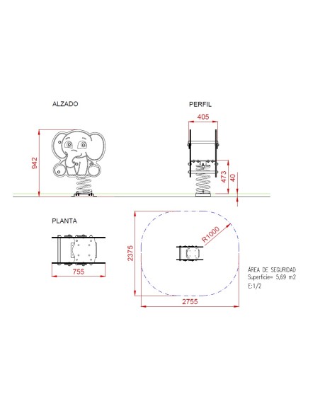 BALANCIN MUELLE DOBLE PANEL ELEFANTE